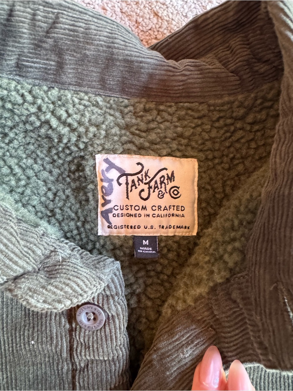 Men's Olive Green Corduroy Button-Up Jacket - Picture 3 of 4